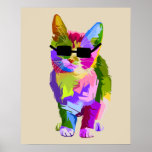 Poster Art moderne cool pop art chaton chaton<br><div class="desc">Un joli design pop art coloré d'un chat cool avec lunettes de soleil. Art moderne funky pour amoureux de les chats partout.</div>