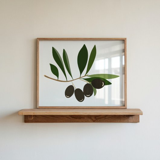 Poster Art moderne de branche d'olive à la gouache peinte