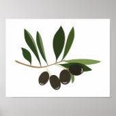 Poster Art moderne de branche d'olive à la gouache peinte (Devant)