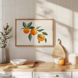 Poster Art moderne de branche orange à la gouache peinte 
