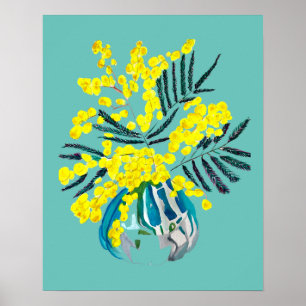 Poster art moderne de fleur jaune de mimosa d'acacia