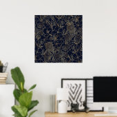 Poster Art moderne Gold Blue Floral Doodles (Bureau à domicile)