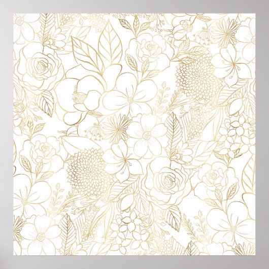 Poster Art moderne Gold White Floral Doodles (Devant)