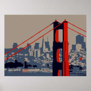 Poster Art moderne : Golden Gate Bridge et skyline
