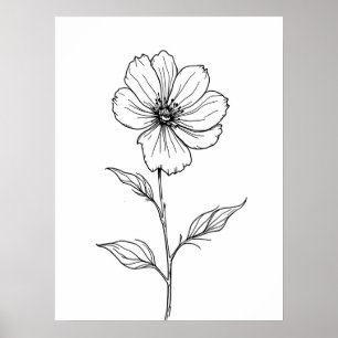 Poster Art Moderne Minimaliste. Art En Ligne À Fleur Uniq