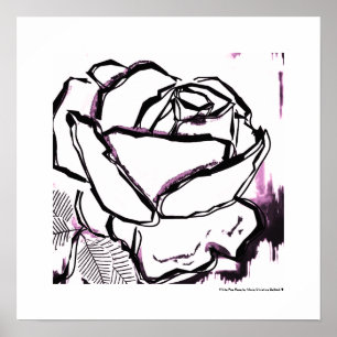 Poster Art moderne Rose noir blanc pourpre aquarelle