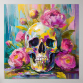 Poster Art moderne Vie morte Crâne et fleurs Abstraits (Devant)