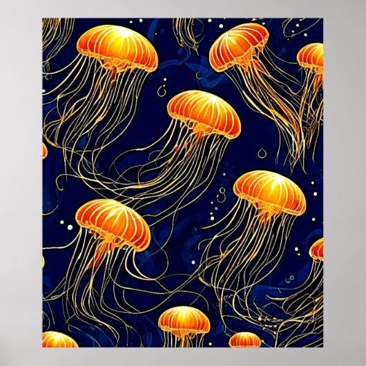 Poster Art Motif de méduse orange (Devant)