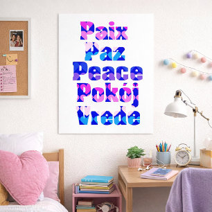 Poster Art multicolore de mots de paix multilingue avec d