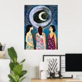 Poster Art mystique | Les femmes regardent la lune (Bureau à domicile)