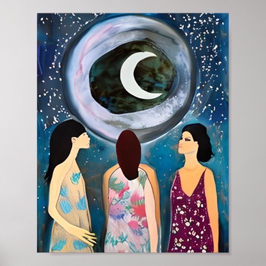 Poster Art mystique | Les femmes regardent la lune (Devant)