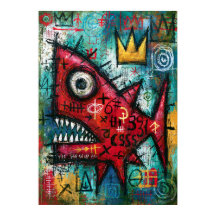 Art néo-expressionniste de monstre rouge couronné