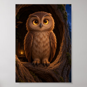 Poster Art nocturne du sage hibou enchanté