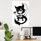 Poster Art noir et blanc jeune fille diable | Art AI (Bureau à domicile)