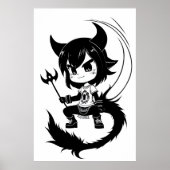 Poster Art noir et blanc jeune fille diable | Art AI (Devant)