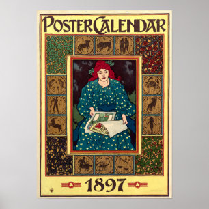 Poster Art Nouveau 1897 Calendar Cover by Louis Rhead