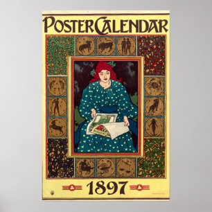 Poster Art Nouveau 1897 Calendar Cover by Louis Rhead