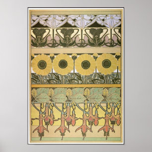 Poster Art nouveau alphonse mucha fuschia fleurs