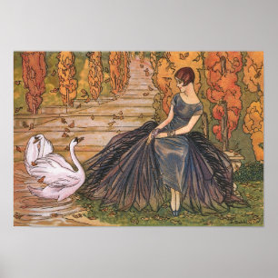 Poster Art Nouveau Femme Swan Art vintage illustration