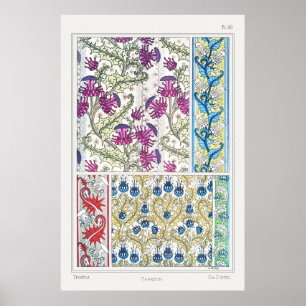 Poster Art nouveau floral chardon fleurie textile art