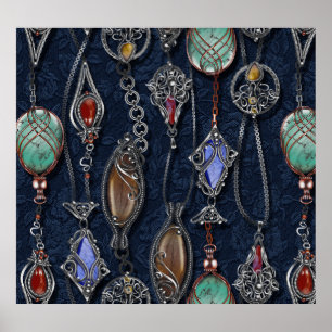 Poster Art Nouveau Floral : Denim Elegance.