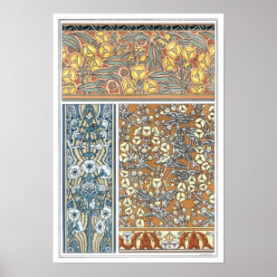 Poster Art Nouveau floral vintage, fleurs de sagittaire