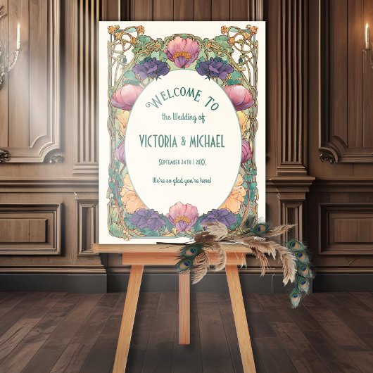 Poster Art Nouveau Floral Wedding Welcome Sign