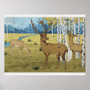 Poster Art nouveau forêt de cerfs Maurice Verneuil Art