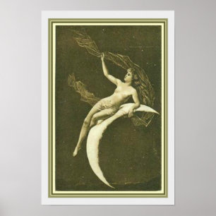 Poster Art Nouveau Girl on the Moon 13 x 19