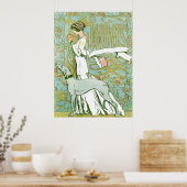 Poster Art Nouveau Greyhound et dame à la fleur (Cuisine)