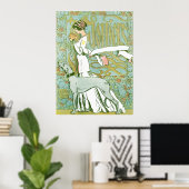 Poster Art Nouveau Greyhound et dame à la fleur (Bureau à domicile)