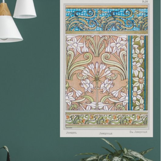 Poster Art nouveau jonquille Verneui textile floral art