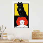 Poster Art Nouveau moderne Beardsley Chat noir Goth Jaune (Cuisine)