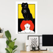 Poster Art Nouveau moderne Beardsley Chat noir Goth Jaune (Bureau à domicile)