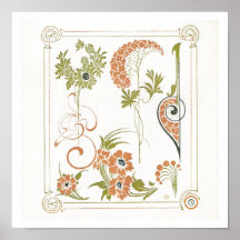 Art nouveau Mucha floral abstrait art pêches vert