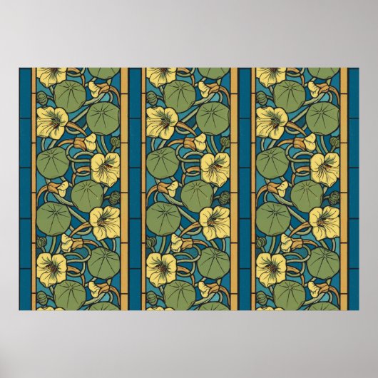 Poster Art Nouveau Nasturtium Bleu Or floral Verneuil (Devant)