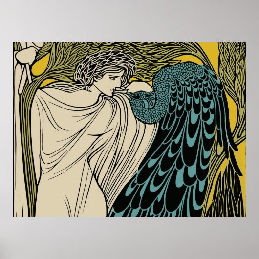 Poster Art Nouveau oiseau paon fin (Devant)