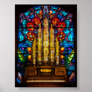 Poster Art Nouveau Orgue à Tuyaux Vitrail Art
