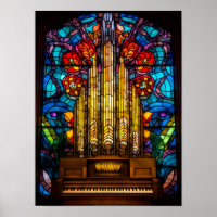 Art Nouveau Orgue à Tuyaux Vitrail Art