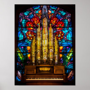 Poster Art Nouveau Orgue à Tuyaux Vitrail Art