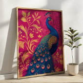 Poster Art Nouveau Peacock sur Fuchsia Vibrant