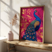Poster Art Nouveau Peacock sur Fuchsia Vibrant