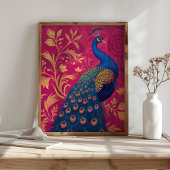 Poster Art Nouveau Peacock sur Fuchsia Vibrant