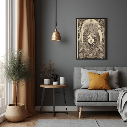 Poster Art Nouveau Portrait féminin Art floral complexe