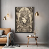 Poster Art Nouveau Portrait féminin Art floral complexe