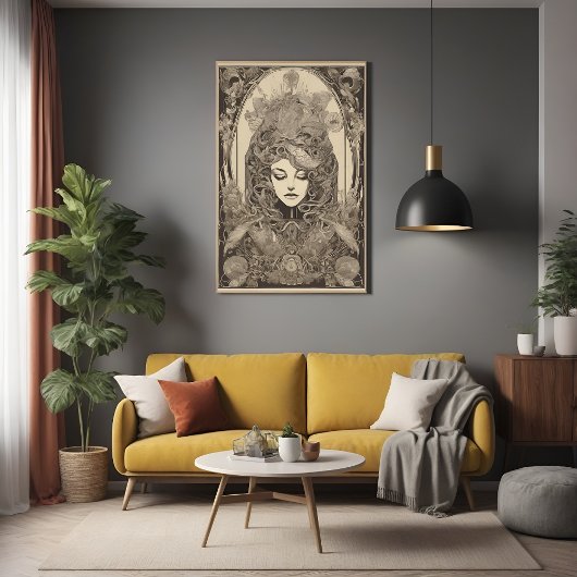 Poster Art Nouveau Portrait féminin Art floral complexe