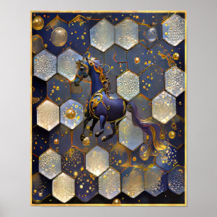 Poster Art Nouveau Purple Gold Imaginaire Cheval Design