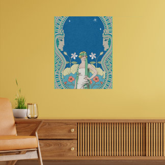 Poster Art Nouveau Vintage Dame Bleue & Voûte Florale