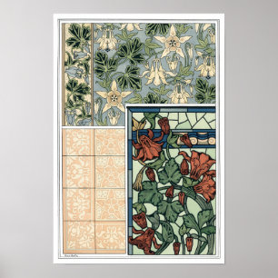 Poster Art Nouveau vintage, fleurs de Colombine Aquilegia
