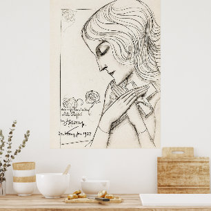 Poster Art Nouveau vintage Joli dessin de jeune fille